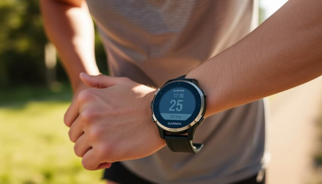Garmin Forerunner 55 sendo usado durante corrida ao ar livre