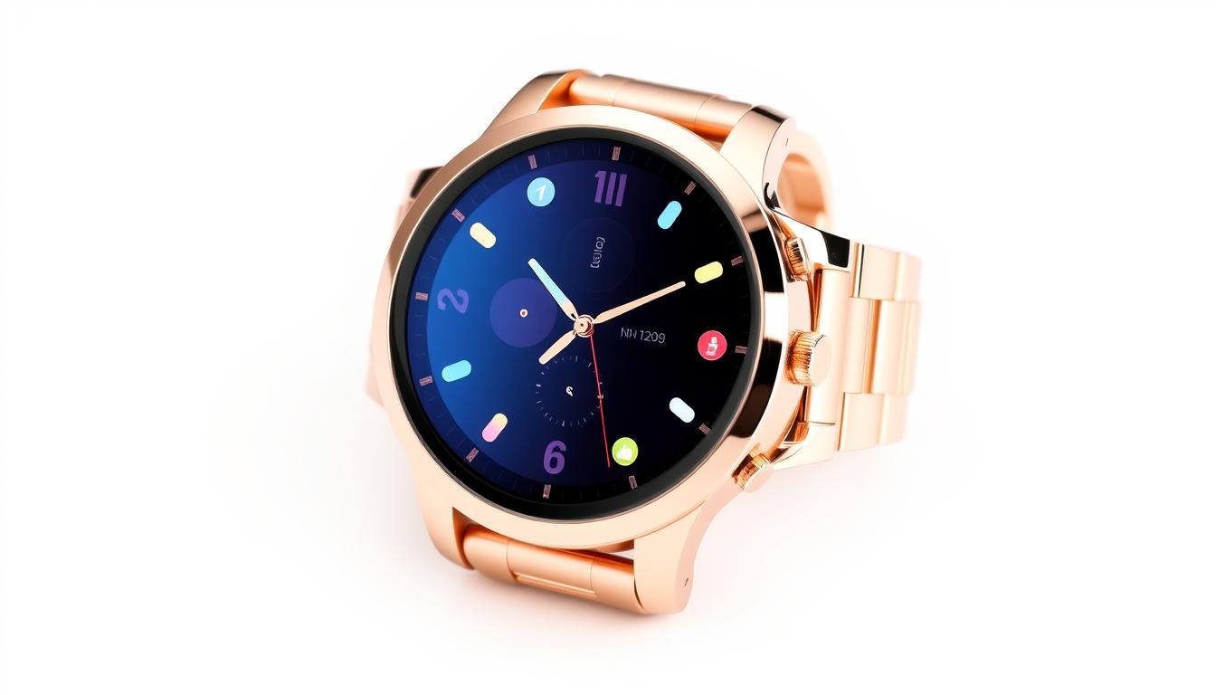 Smartwatch Feminino 1.32 polegadas Full Touch com pulseira em ouro rosa